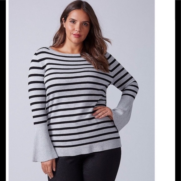 Lane Bryant Gray Black Striped Long Bell Sleeve Boat Neck Sweater size 18/20 - Picture 12 of 12